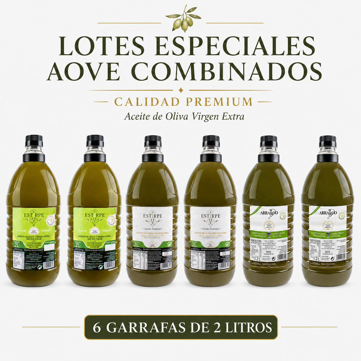Lotes especiales AOVE combinados - Calidad Premium - 6 garrafas de 2 litros