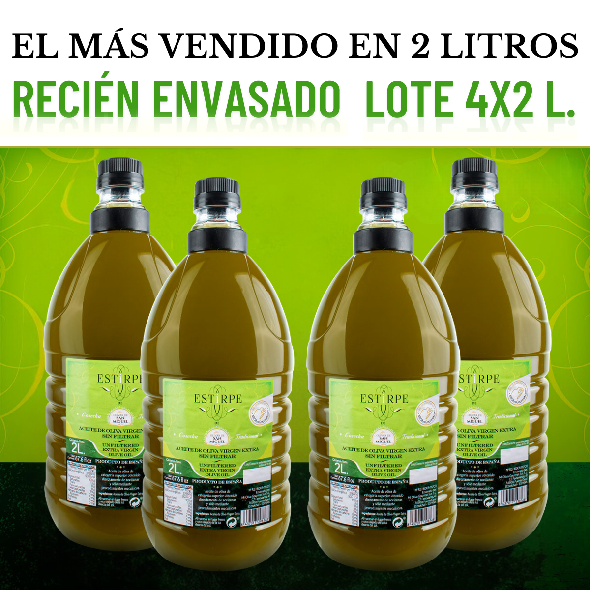 Aceite de Oliva Virgen Extra Estirpe sin Filtrar Lote de 4x2 Litros