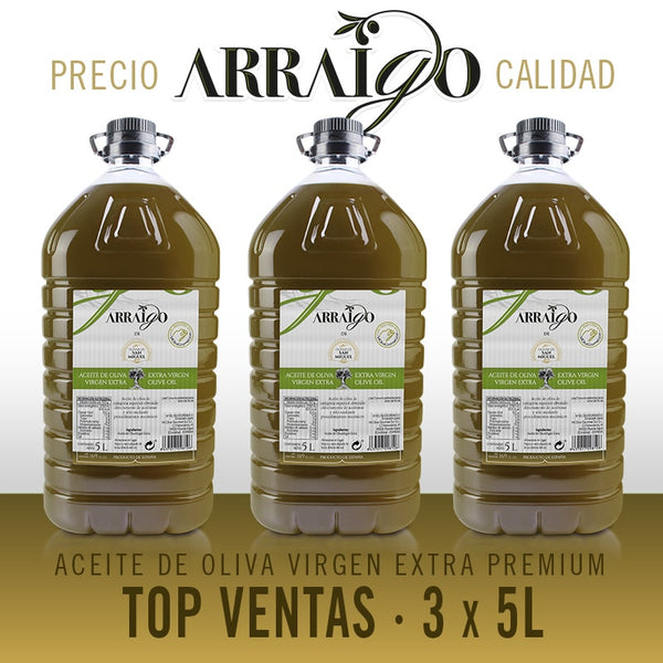 Aceite de Oliva Virgen Extra Arraigo sin filtrar 3 garrafas de 5 litros